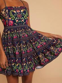 Travachic 女士梭织印花吊带背心迷你连衣裙 - 黑色 - 查看 3