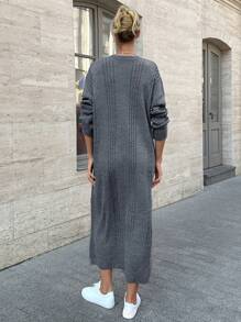 EURMUSE Crew Neck Cable Knit Long Sleeve Sweater Dress