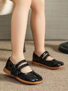 小女孩黑色平底鞋，舒适儿童春季鞋，幼儿女孩鞋 - 黑色 - 查看 7