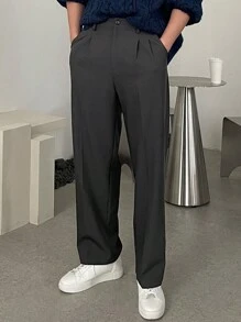 DAZY Men's Solid Color Front Button Pocket Simple Casual Suit Pants