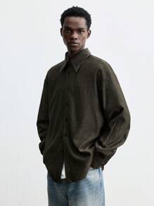 Maija 男士 2025 新款宽松休闲简约纯色斜条纹长袖开襟单排扣衬衫，个性化简约，适合日常、派对、新年、情人节 - 彩色 - 查看 5