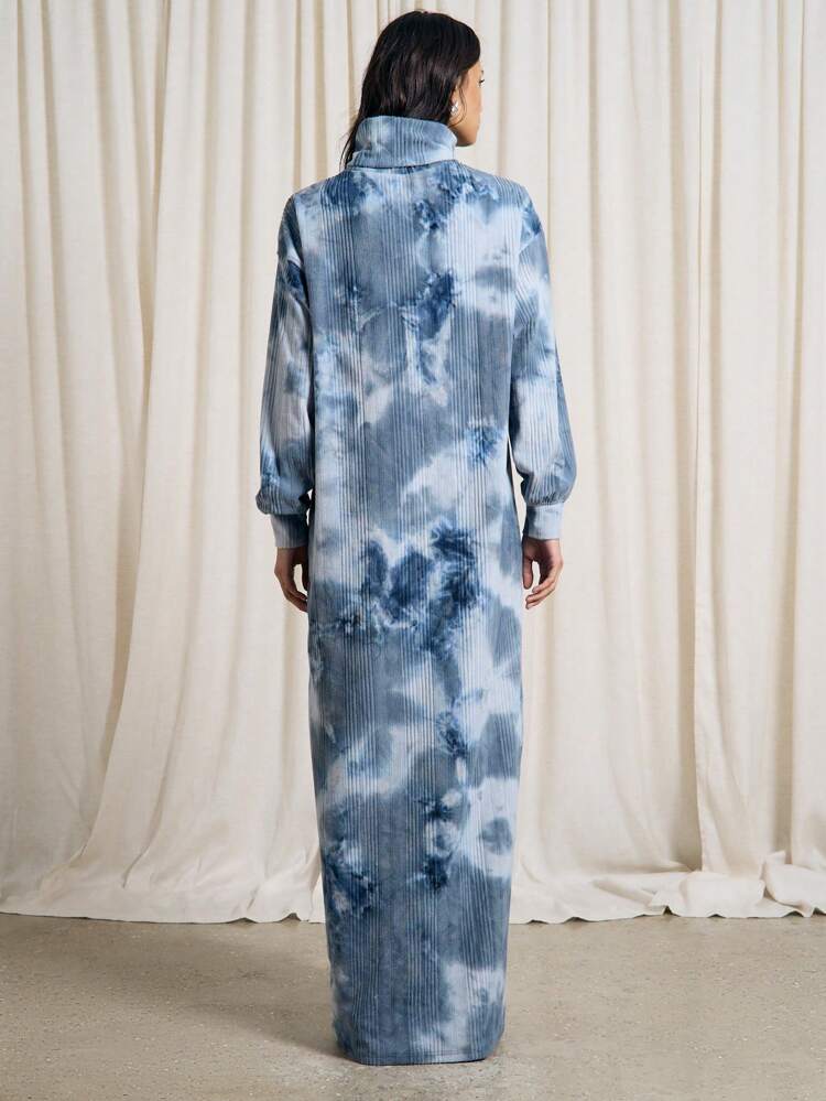 Tie Dye Rib Roll Neck Maxi Dress