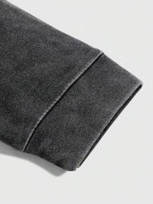 Manfinity EMRG Cotton Men's Casual Pattern Printed Hooded Sweatshirt, Distressed Craftsmanship, Streetwear For Men In Autumn - Black - View 4