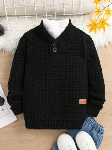 青少年男孩休闲半拉链套头长袖针织毛衣 - 黑色 - 查看 4