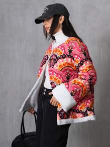 Aveloria EMERY ROSE Áo khoác nữ phong cách Thu/Đông kiểu Âu và Mỹ, dáng rộng thoải mái, đa năng, phối nhiều mảnh vải, họa tiết hoa ngẫu nhiên, thiết kế lượn sóng, lót lông cừu dày dặn, cài nút, tay dài, có lớp đệm, dành cho nữ, phong cách phương Tây cổ điển. - Nhiều màu - Xem 1