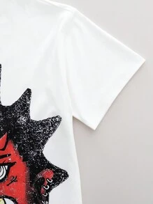 SHEIN Boys' Cartoon Portrait Reversible Graphic Tee - White - View 8