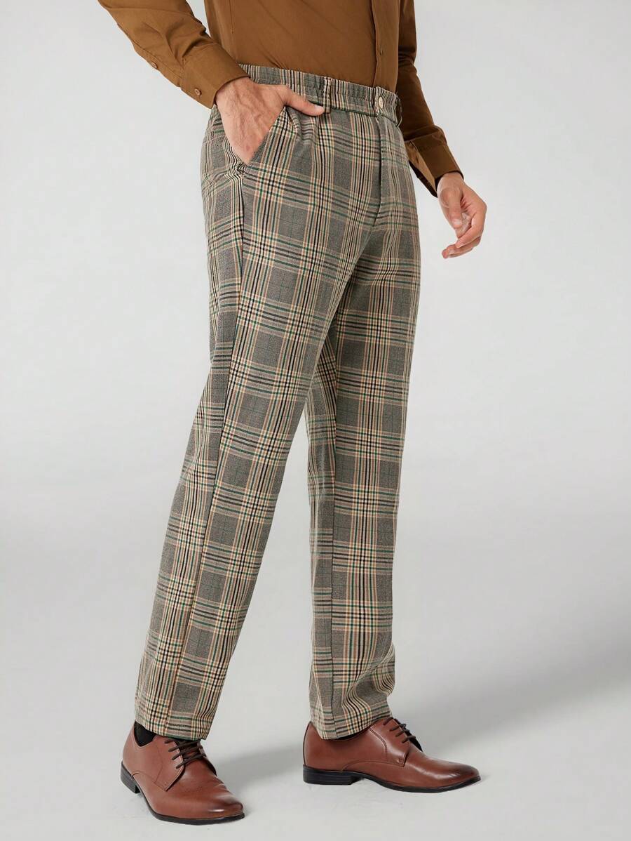 Manfinity VCAY 男士格子斜口袋梭織長褲 - 彩色 - 查看 1