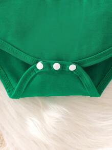 3pcs Set Baby Boy Casual Santa Claus Embroidery Bodysuit And Pants Christmas Outfit Clothes Set - Green - View 7