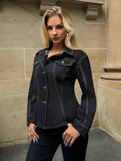 Forever 21 Veste en jean à simple boutonnage décontractée pour femme, automne