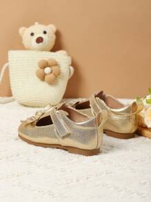 Girl Autumn/Winter Flat Bow Soft Sole Loafers - Gold - View 2