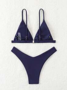 Swim Basics Women's Solid Color Sexy Bikini For Beach Vacation Summer - Navy Blue - View 2