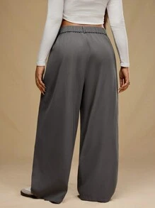 Forever 21 大码女式纯色褶皱口袋宽松阔腿休闲裤 - 深灰色 - 查看 2