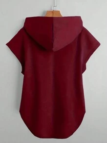 INAWLY 大码休闲纯色抽绳连帽衫 - 紅色 - 查看 2