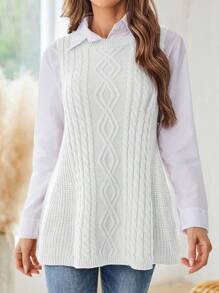 EMERY ROSE Women's Autumn A-Line Sweater Vest Solid Color Simple Casual Daily - Beige - View 6