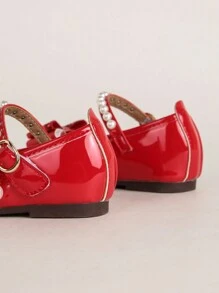 1 Pair Girls' Red Soft Bottom Mary Jane Princess Loafer Shoes, Suitable For Spring And Autumn
