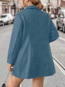 SHEIN LUNE Veste décontractée casual à manches longues avec fermeture à glissière et poches, pour un port quotidien, tailles grandes - Bleu gris - Voir 2