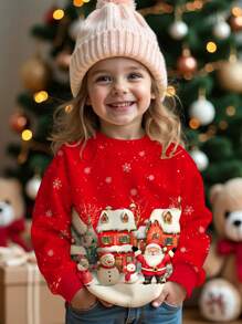 SHEIN Young Girls Christmas Cute Cartoon Snowman, Christmas Deer, Christmas Tree, Snowflake Print Red Festive Casual Loose Fit Crew Neck Comfortable Daily Knit Long Sleeve Sweatshirt, Suitable For Autumn/Winter Christmas Girls Outfits, Christmas Young Girl Clothes, Christmas Sweatshirt, Toddler Costume, Little Girl Clothes, Girls Fall Outfits, Young Girl Costume, Girls Young Girl Costumes, Girls Winter Clothes, Cute Sweatshirt, Young Girls Sweatshirt