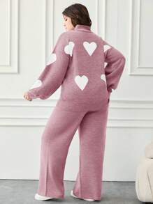 EURMUSE 2pcs/Set Casual Heart Pattern High Neck Sweater - Rusty Rose - View 2