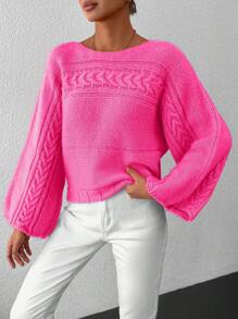 EURMUSE Women Simple Solid Color Long Sleeve Casual Sweater - Pink - View 3