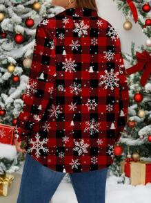 EMERY ROSE Plus Size Women Casual Long Sleeve Turn-Down Collar Button-Up Blouse For Christmas - Red - View 6