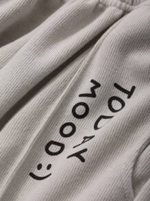 DAZY Tween Girl 字母印花口袋简约运动裤，日常休闲装 - 米色 - 查看 6