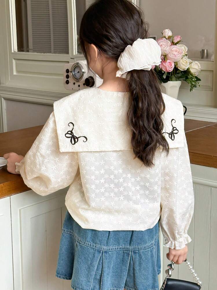 Tween Girl Butterfly Embroidery Shirt, Back To School Clothes Long Sleeve Tops Girl