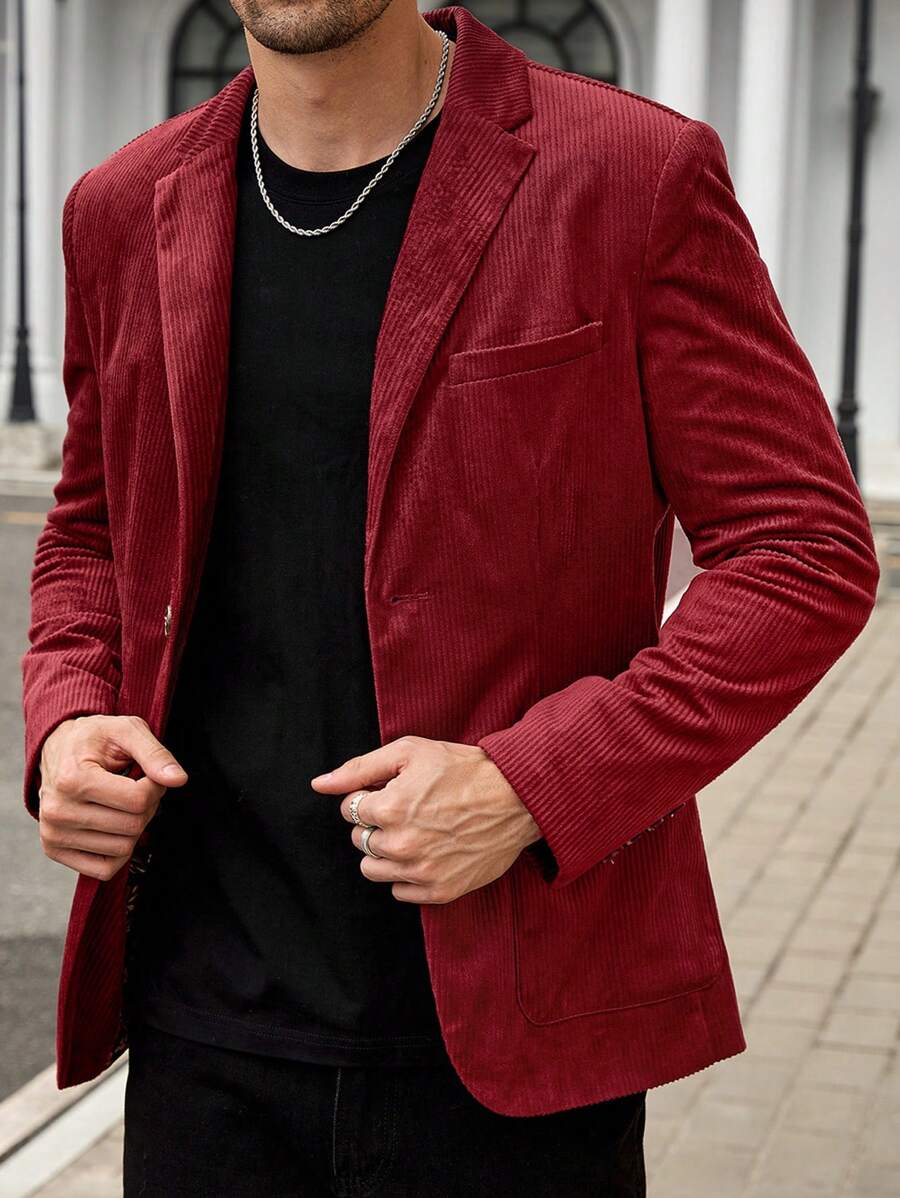 Manfinity VCAY Blazer casual de manga larga con cuello vuelto y ajuste delgado para hombre, adecuado para uso diario, Navidad - Burdeos - Ver 1