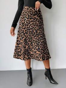 SHEIN LUNE Falda estampado de leopardo elegante y casual para mujer, otoño/invierno - Multicolor - Ver 1