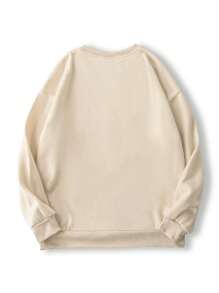SHEIN EZwear 圣诞圣诞老人图案印花圆领女式运动衫，秋冬季休闲款 - 米色 - 查看 2