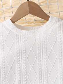 SHEIN 2 件套女孩高领提花毛衣上衣和时尚舒适喇叭皮裤，青少年 - 白色 - 查看 4