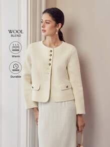 MOTF PREMIUM WOOL SOLID FLAP DETAIL SINGLE BREASTED PLACKET OVERCOAT - Beige - View 1