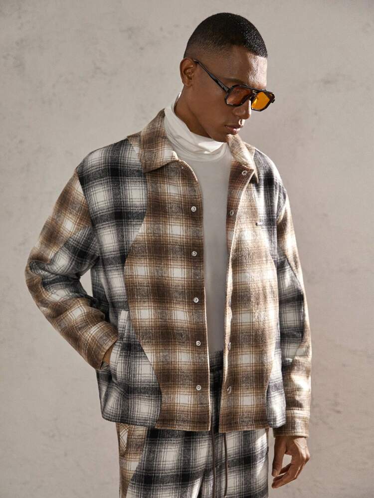 Men's Loose Fit Woven Short Collar Pullover Jacket, Relaxed Casual Outerwear Suitable For Autumn/Winter, Vintage Vacation Long Sleeve Light Jacket Color Block Lightweight Jacket, For Friends, Husband, Boyfriend Gifts