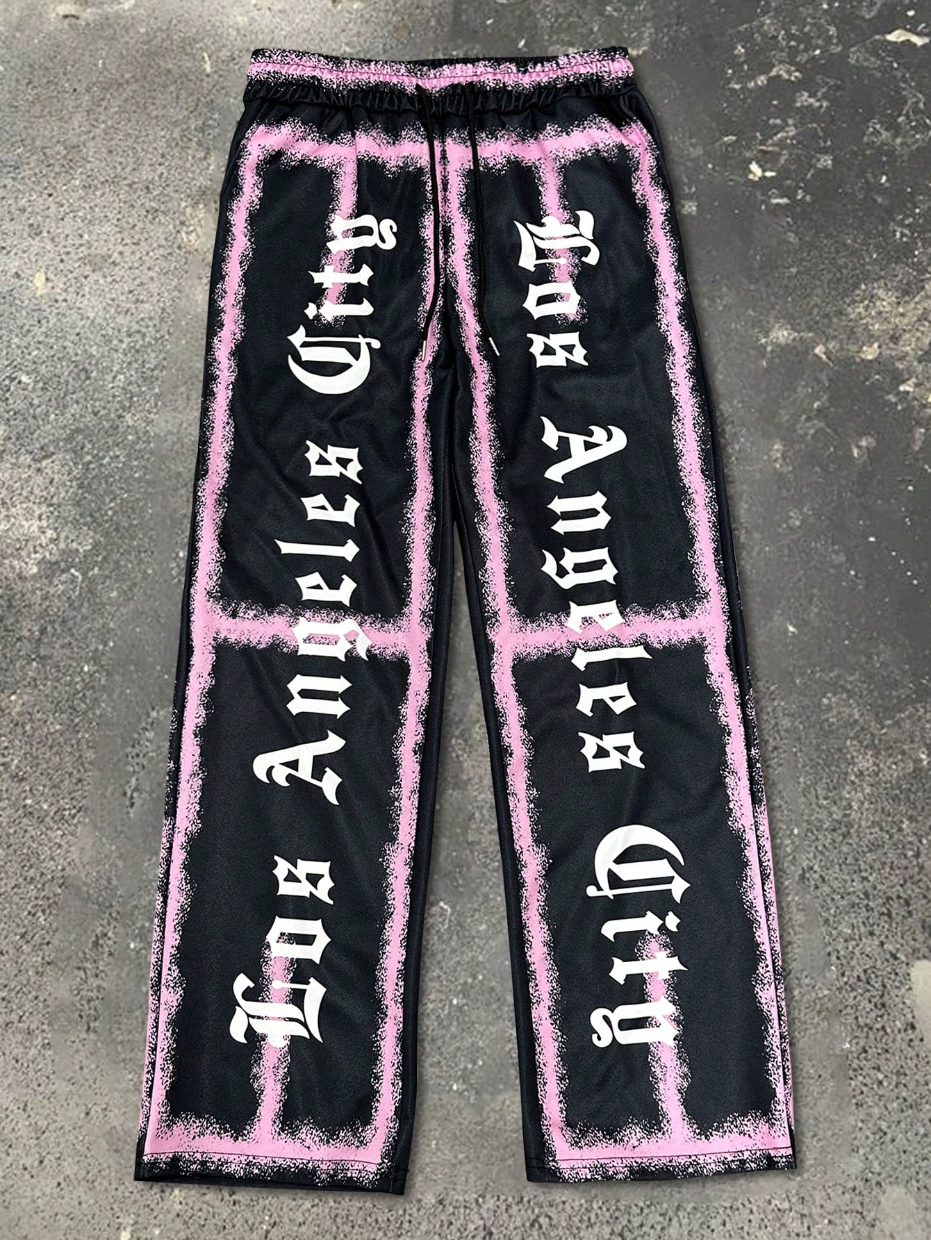 Men's Letter Print Drawstring Waist Loose Wide-Leg Casual Pants