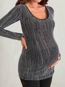MaterniChic Maternity Round Neck Fitted Long Sleeve T-Shirt For Casual Outings In Autumn - Multicolor - View 4
