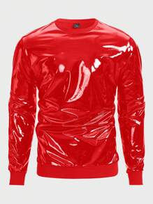 FeverCity Men Solid PU Leather Sweatshirt - Red - View 5