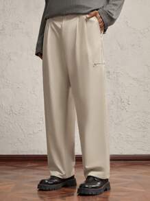 AKNOTIC Business Casual Men's Woven Straight Casual Fit Mid-Waist Pants, Suitable For Everyday Wear - Khaki - View 2