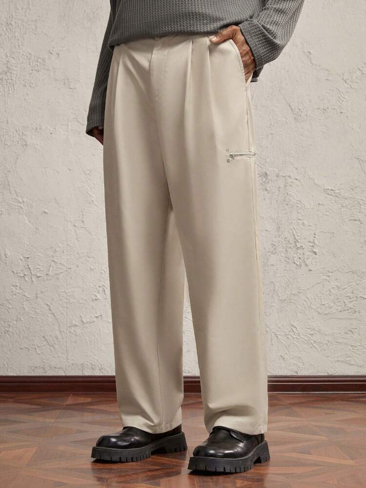Men's Woven Straight Casual Fit Mid-Waist Pants, Suitable For Everyday Wear