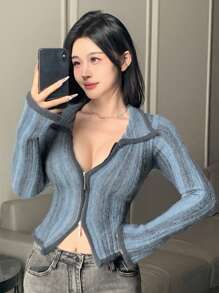 DAZY Cárdigan de mujer con estampado de tie-dye y bloqueo de colores