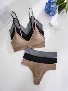 6pcs/Set Seamless Wireless Thong Panty, Casual Series