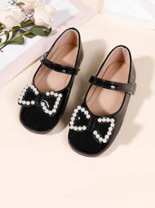 Girls' Spring/Autumn Faux Pearl Bowknot Mary Jane Flats, Princess Style Fashion Shoes - Black - View 4