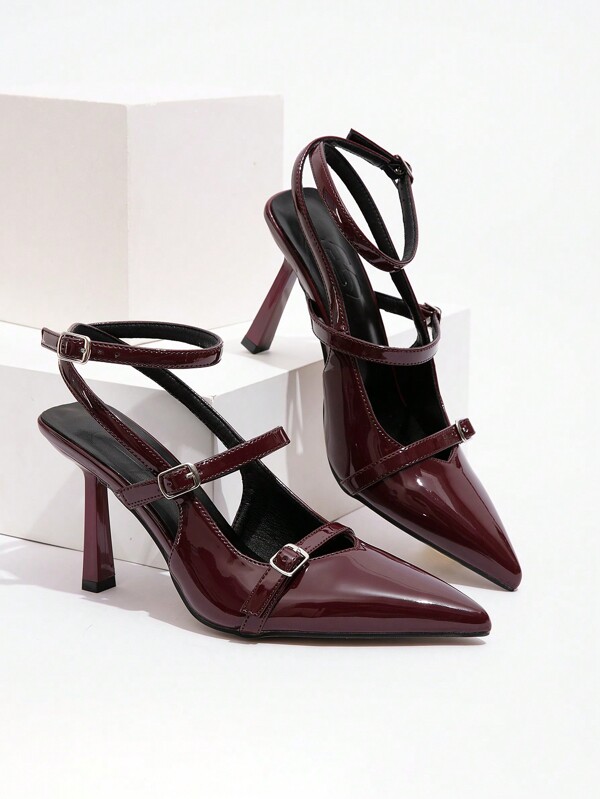 CUCCOO BIZCHIC Women's Back Strap Butterfly Decor High Heels Pumps, Wine Red Returning To Work Shoes Spring Shoes Spring Break Easter