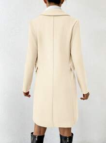 SHEIN PETITE Women's Solid Color Notched Collar Long Sleeve Double-Breasted Casual Overcoat, Autumn/Winter