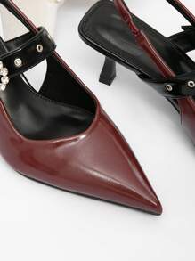 CUCCOO CHICEST Women's Pointed Toe Studded Ankle Strap Mid Heel Block Color Pumps, Elegant Office Wear & Romantic Outfit, Chocolate Brown & Black - Brown - View 8