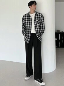 DAZY Men's Solid Color Simple Casual Long Pants,Fall Clothes - Black - View 5