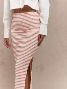 MISSGUIDED 纹理条纹紧身长裙 - 粉色 - 查看 3