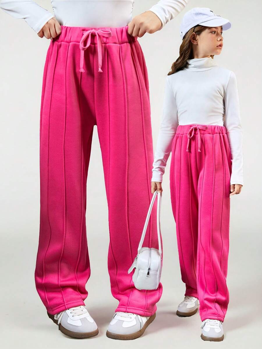 SHEIN Quần nỉ phong cách đại học Mỹ cho bé gái tuổi teen, hoàn hảo cho trang phục thường ngày và đi học, vào mùa thu và mùa đông, mùa xuân, quần màu hồng - Màu Hồng Tươi - Xem 1