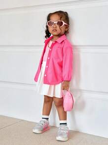 SHEIN Set de 3 piezas para bebé niña: Camiseta rosa linda, falda plisada cintura elástica y camisa, para primavera/verano