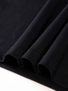 Manfinity Mode Men's Solid Color Contrast Placket Long Sleeve Printed Casual Polo Shirt - Black - View 3