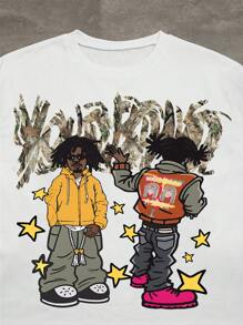 Men Crew Neck Camouflage, Cartoon Character & Letter Print Pullover Sweatshirt - Multicolor - View 3