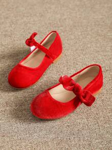 Girls Flat Red Children Shoes, Children Red Shoes, Girls Princess Doll Shoes - Red - View 2